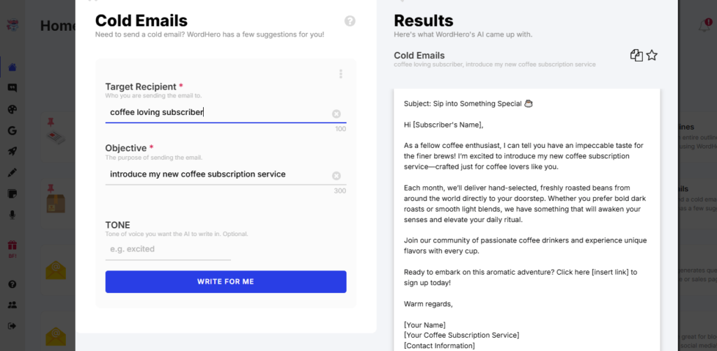 Email Writing by wordhero AI